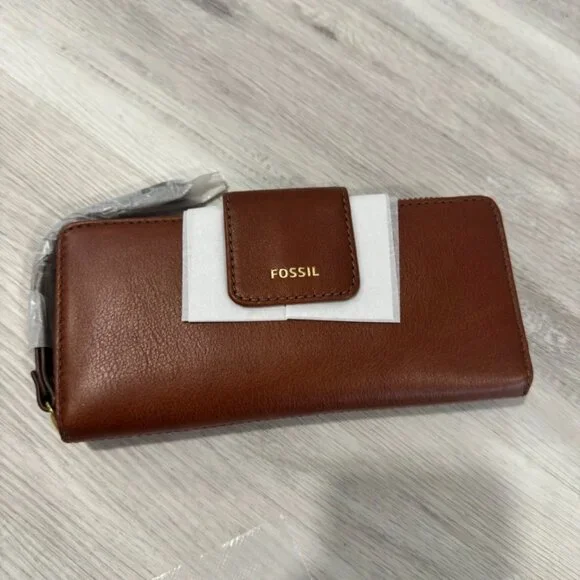 Fossil Madison Zip Clutch Leather Wallet w/ Wristlet Strap - Medium Brown - NWT - Picture 5 of 5